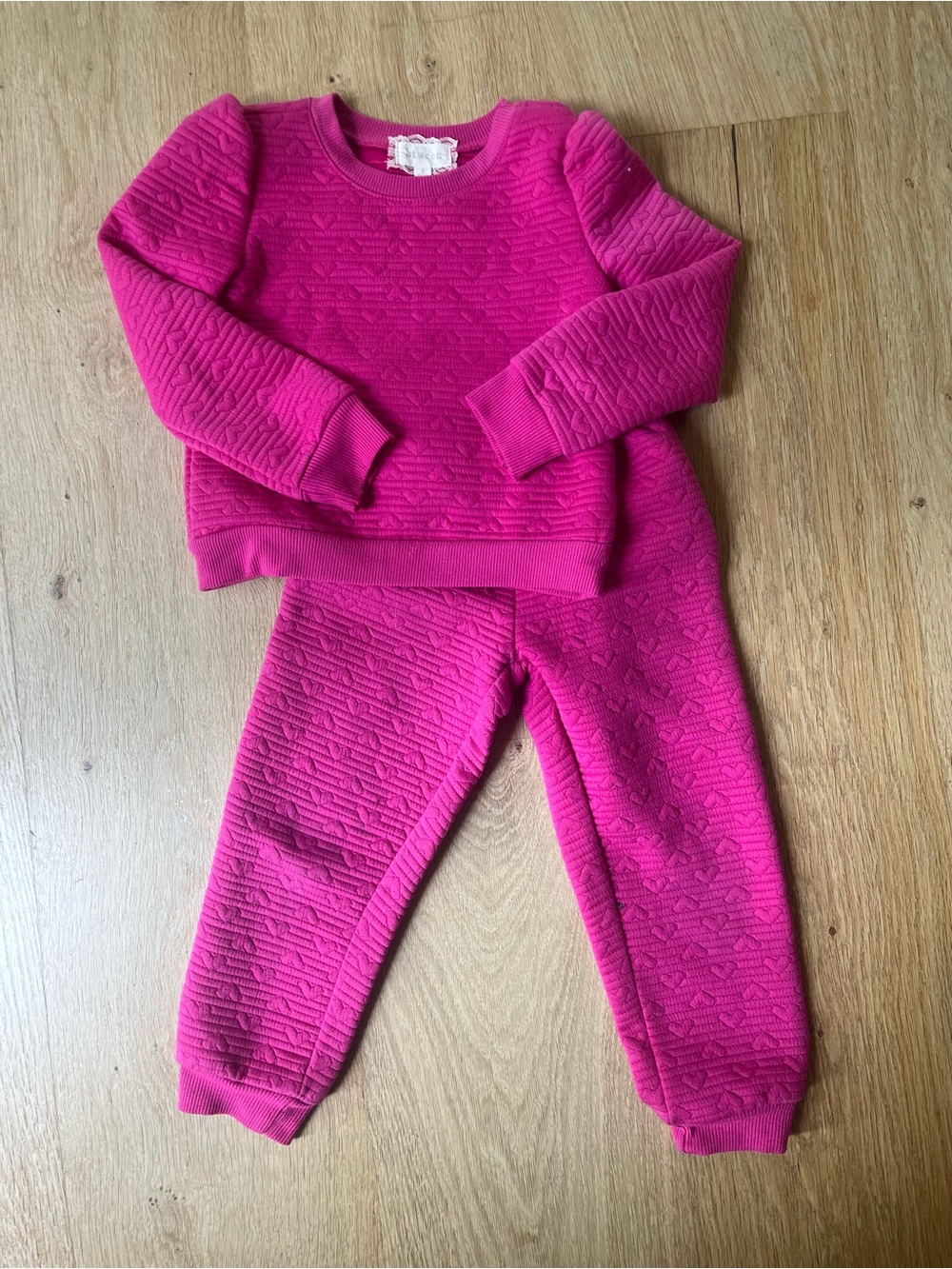 Between Girls' Textured and Quilted Hot Pink Heart Sweatshirt + Sweatpants